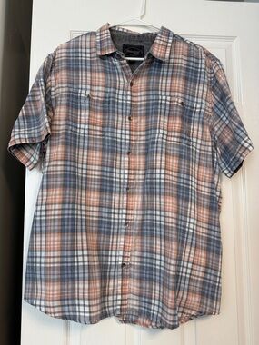 Short-Sleeve Plaid Button-Down Shirt by Tommy Bahama — Blue & Orange